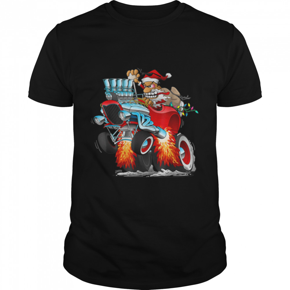 Funny Hot Rod Santa Claus Christmas Holiday Car T- B09JT5VM5K Classic Men's T-shirt