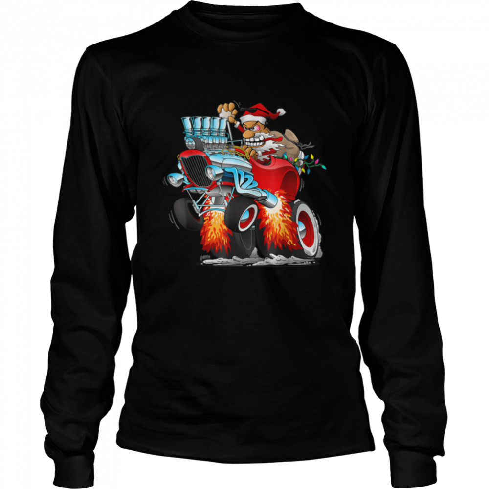 Funny Hot Rod Santa Claus Christmas Holiday Car T- B09JT5VM5K Long Sleeved T-shirt