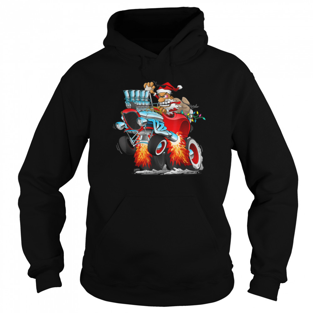 Funny Hot Rod Santa Claus Christmas Holiday Car T- B09JT5VM5K Unisex Hoodie