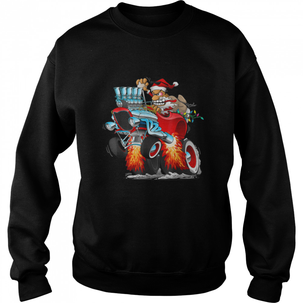 Funny Hot Rod Santa Claus Christmas Holiday Car T- B09JT5VM5K Unisex Sweatshirt