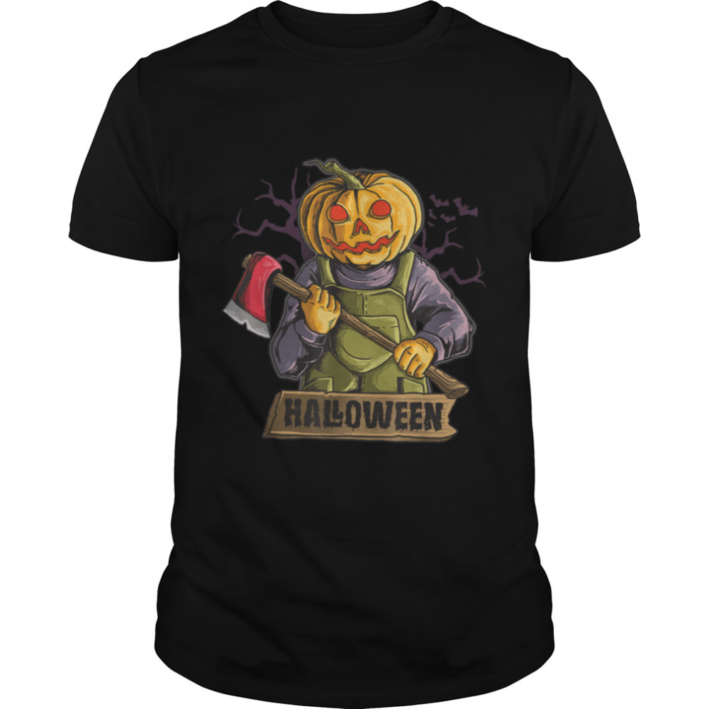 Halloween Trick or Treat Pumpkin Zombie Axe Creepy T-Shirt B09JY4YBDH