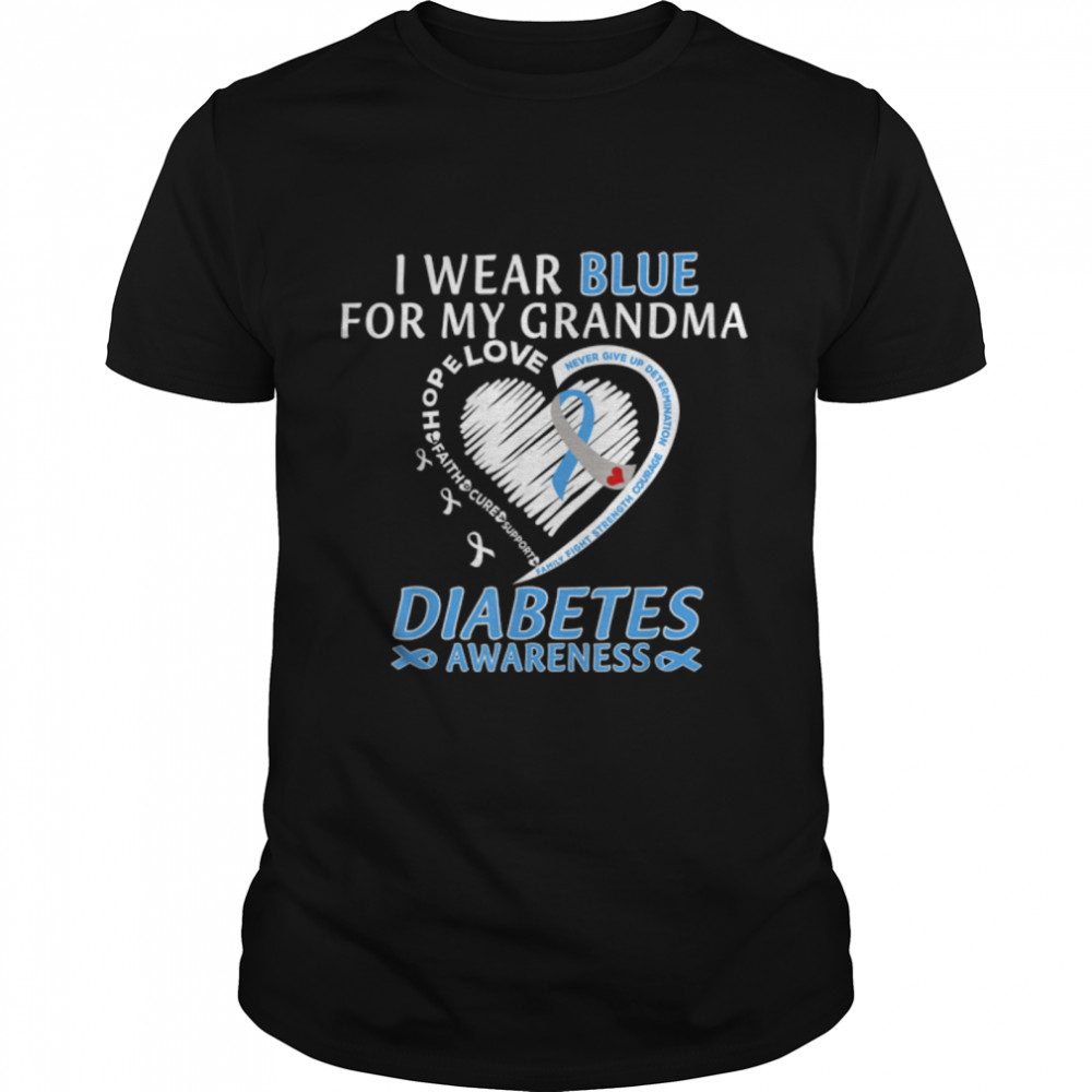 I Wear Blue For My Grandma Ribbon Heart Diabetes Awareness T- B09JSHC1GS Classic Men's T-shirt