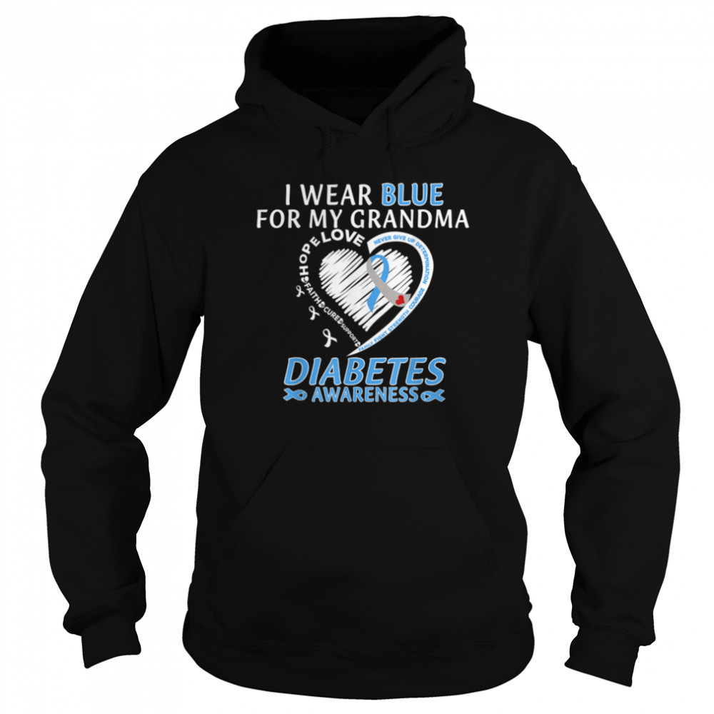 I Wear Blue For My Grandma Ribbon Heart Diabetes Awareness T- B09JSHC1GS Unisex Hoodie