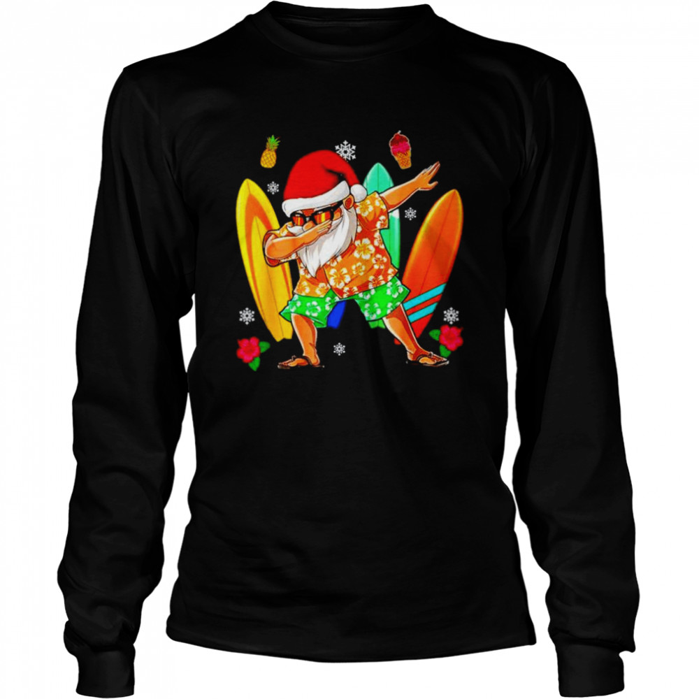 Dabbing santa surfing hawaii summer holiday Christmas shirt Long Sleeved T-shirt