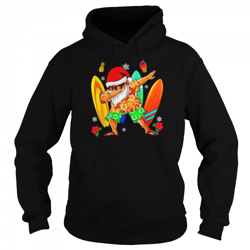 Dabbing santa surfing hawaii summer holiday Christmas shirt Unisex Hoodie