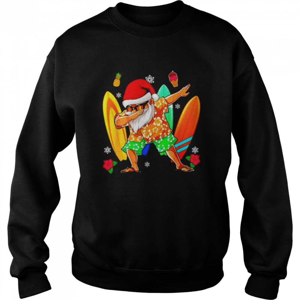 Dabbing santa surfing hawaii summer holiday Christmas shirt Unisex Sweatshirt