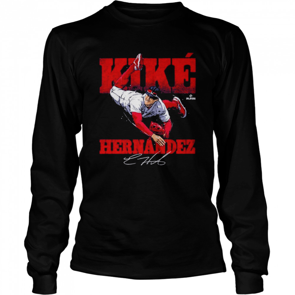 Enrique Hernandez Throw Boston Red Sox Signature Long Sleeved T-shirt