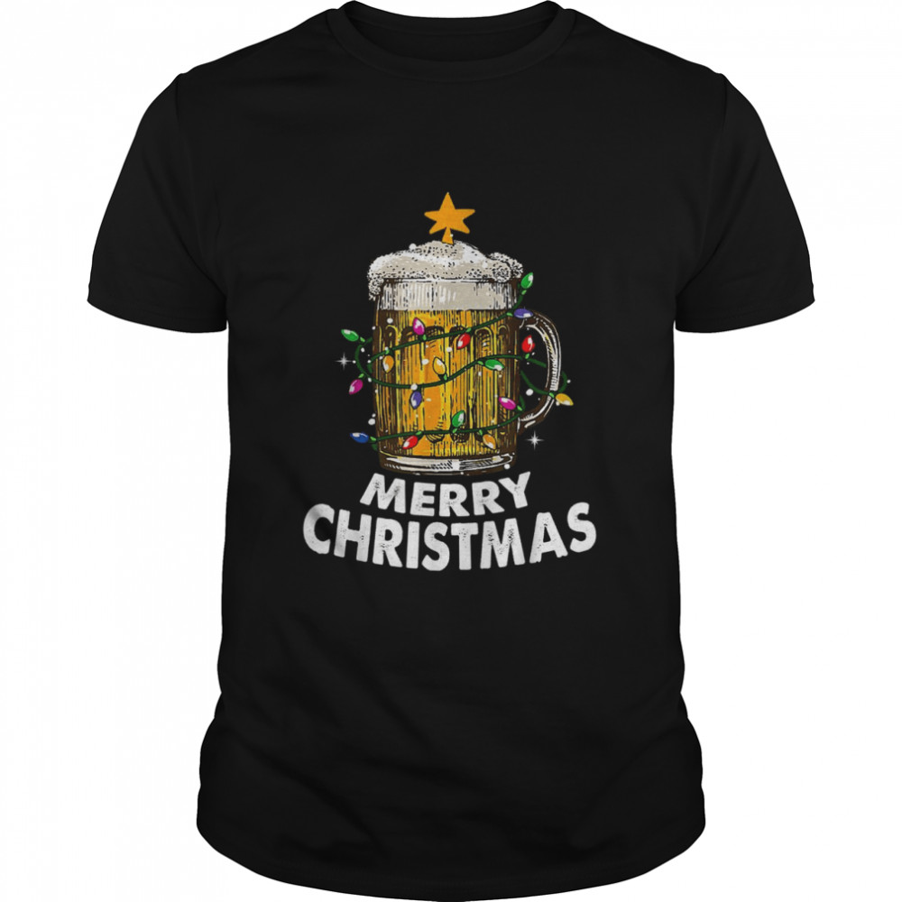 Awesome Beer Xmas Tree Lights Merry Christmas Beer  Classic Men's T-shirt