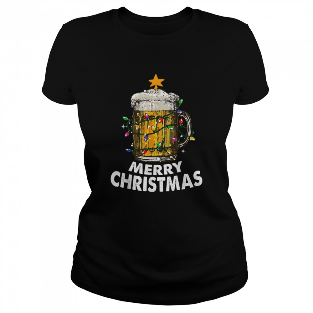 Awesome Beer Xmas Tree Lights Merry Christmas Beer  Classic Women's T-shirt