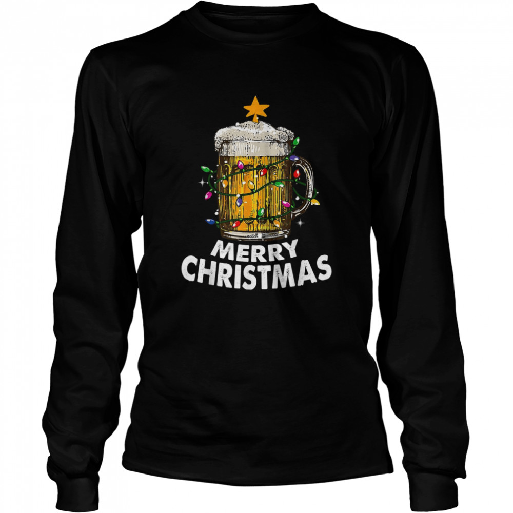 Awesome Beer Xmas Tree Lights Merry Christmas Beer  Long Sleeved T-shirt