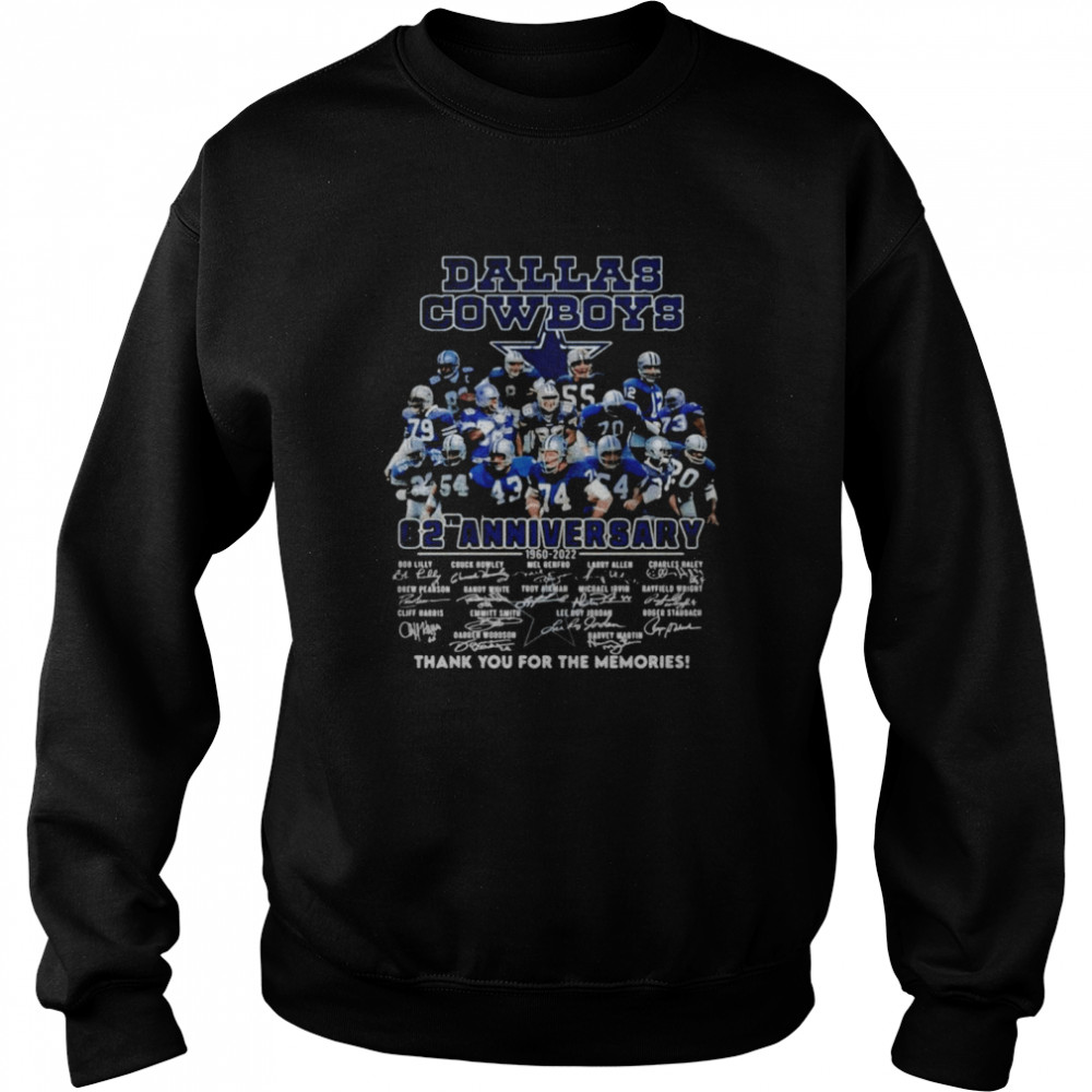 Dallas Cowboys 62th anniversary 1960 2022 signatures thank you for the memories shirt Unisex Sweatshirt