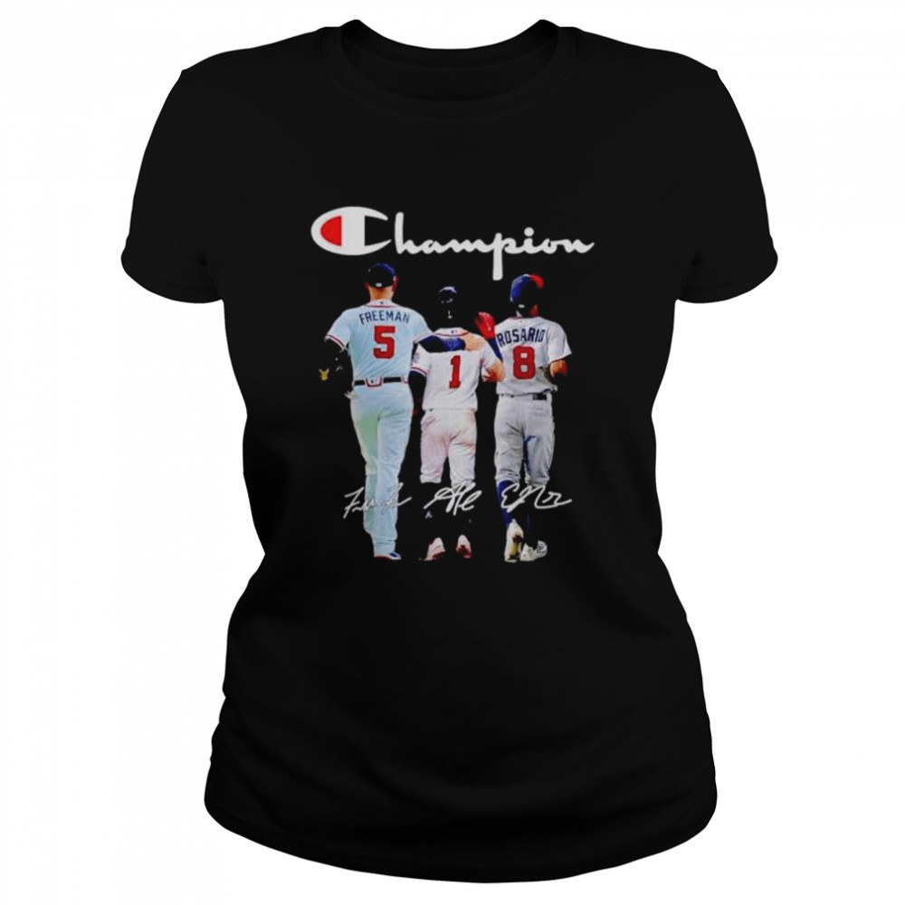 Premium atlanta Braves Champion Freeman Albies Rosario signatures shirt Classic Women's T-shirt