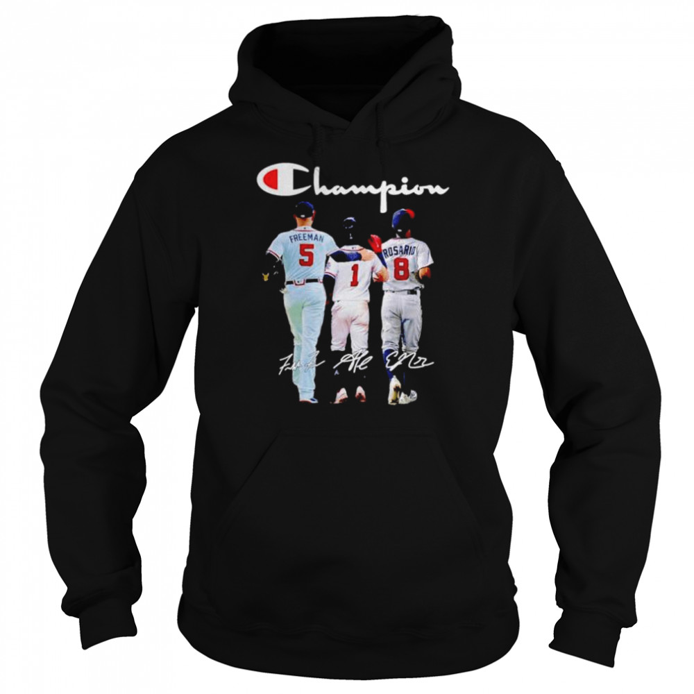 Premium atlanta Braves Champion Freeman Albies Rosario signatures shirt Unisex Hoodie