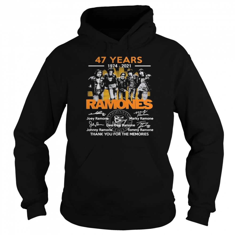 47 years 1974 2021 Ramones Signatures Thank You For The Memories Unisex Hoodie