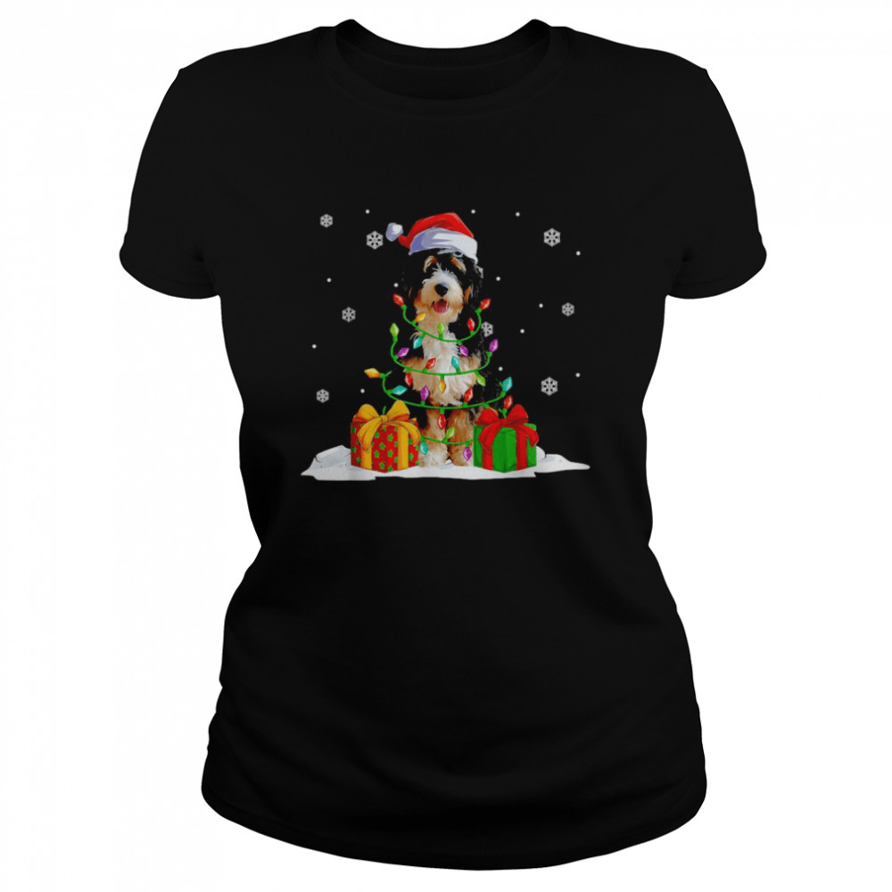 Bernedoodle Santa Christmas Tree Lights Xmas Pajama Pet Dogs T-shirt Classic Women's T-shirt