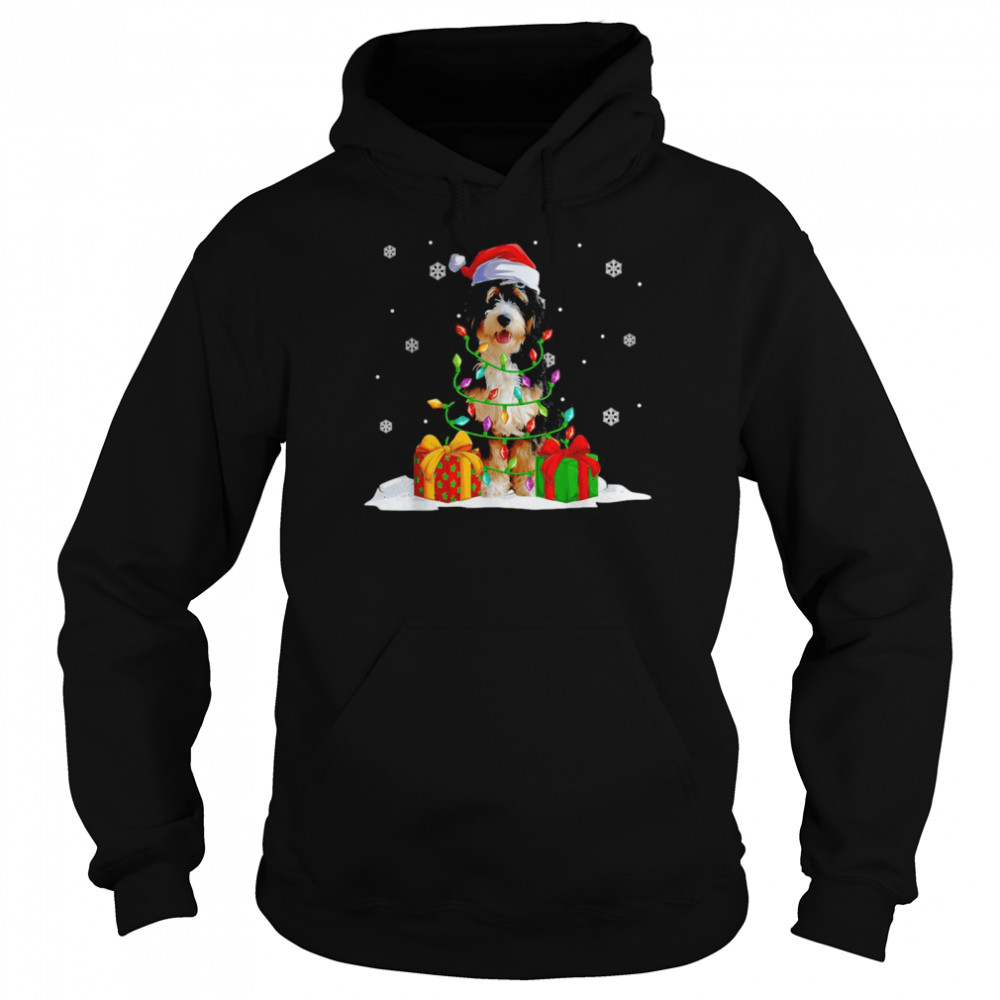 Bernedoodle Santa Christmas Tree Lights Xmas Pajama Pet Dogs T-shirt Unisex Hoodie