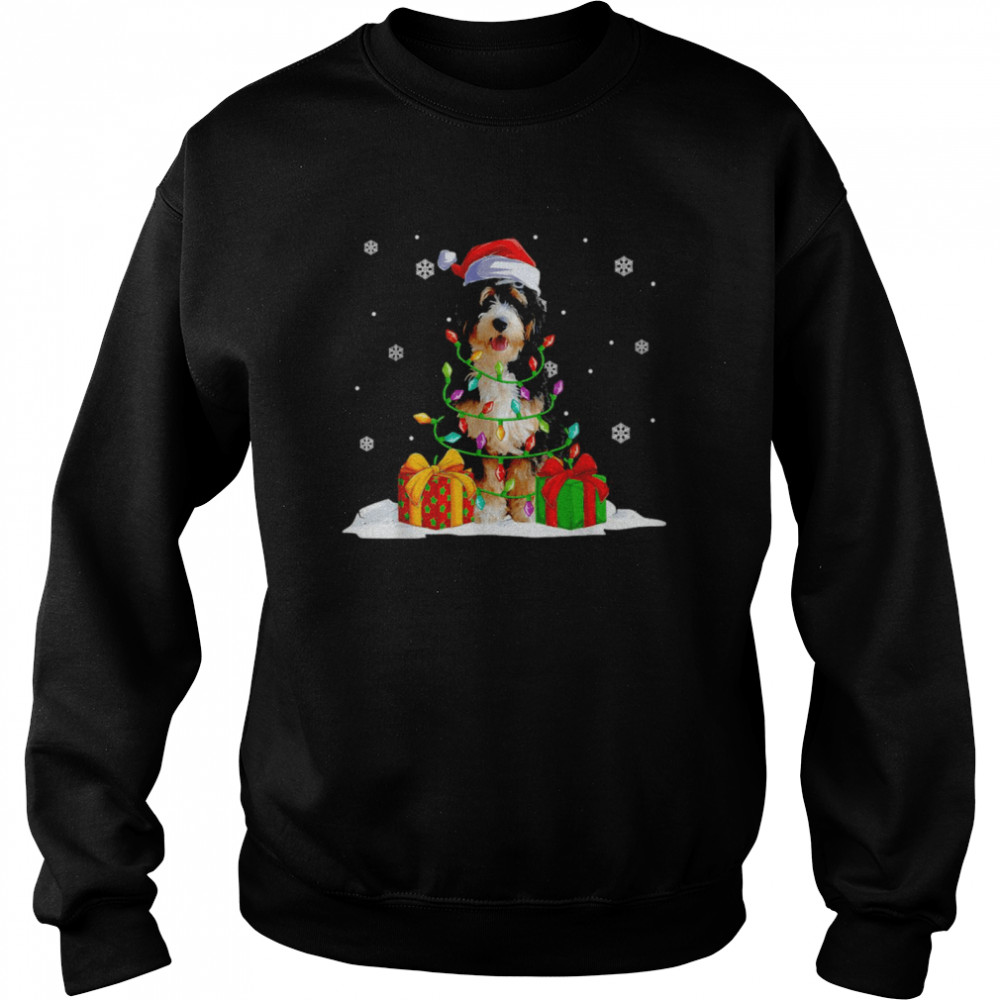 Bernedoodle Santa Christmas Tree Lights Xmas Pajama Pet Dogs T-shirt Unisex Sweatshirt