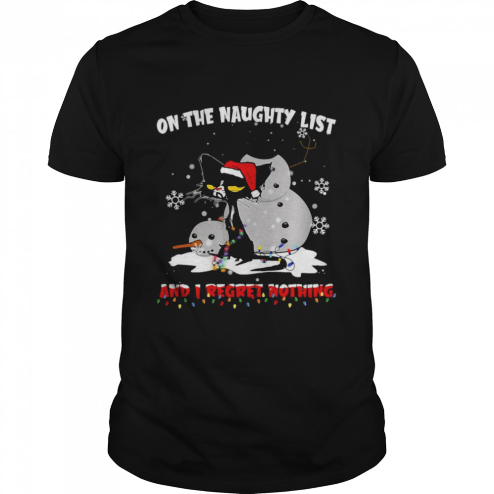 Cat And Snowman Santa On Naughty List And I Regret Nothing Christmas Sweater T-shirt Classic Men's T-shirt