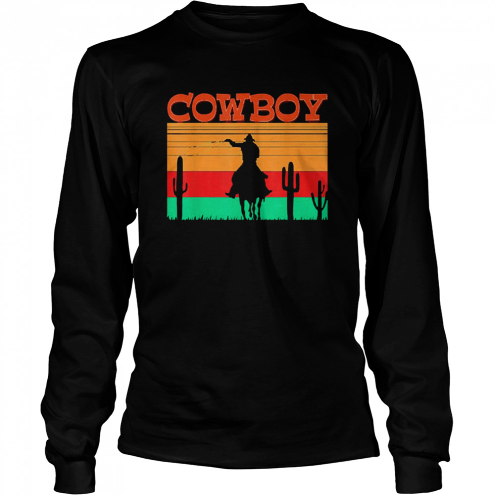 Cowboy Rodeo Horse Roping Vintage Retro Long Sleeved T-shirt