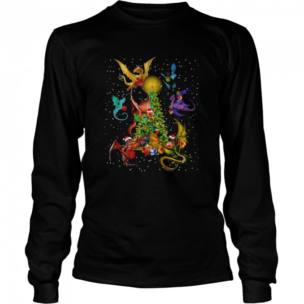 Dragons Around Christmas Tree Sweater T-shirt Long Sleeved T-shirt