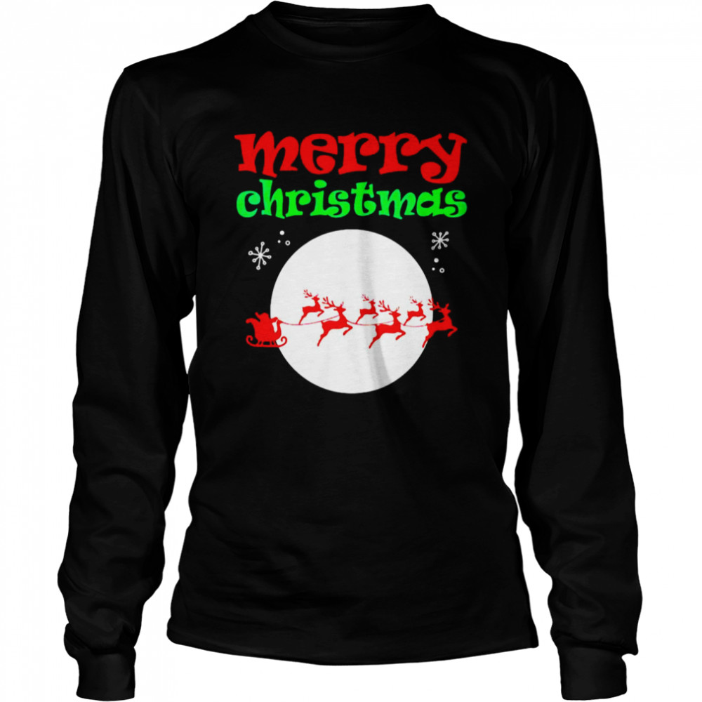 Merry Christmas Cute And Santa And Moon Saying Meme T-shirt Long Sleeved T-shirt