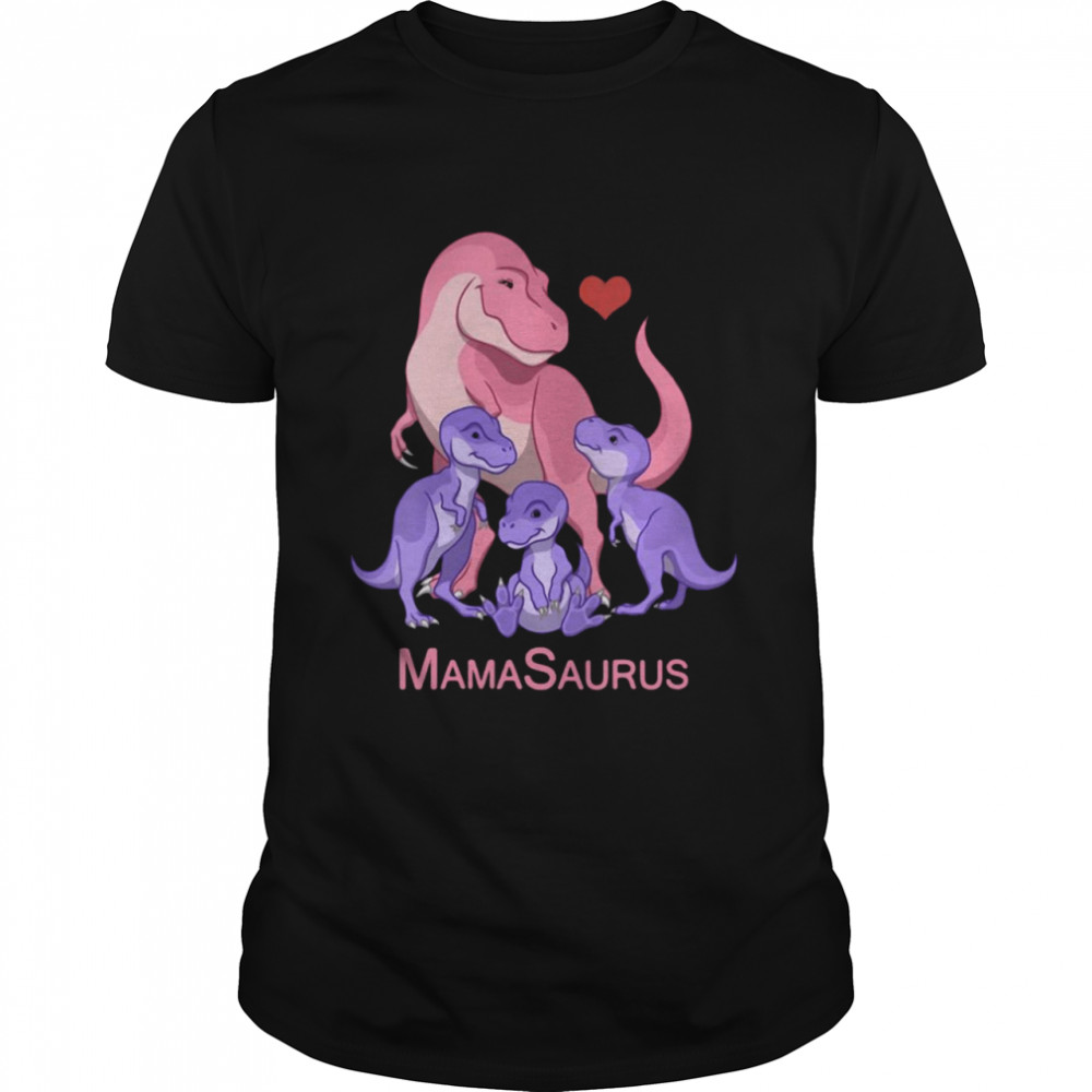 Pink Mamasaurus T Rex Mother 3 Purple Baby Dinosaurs T-shirt