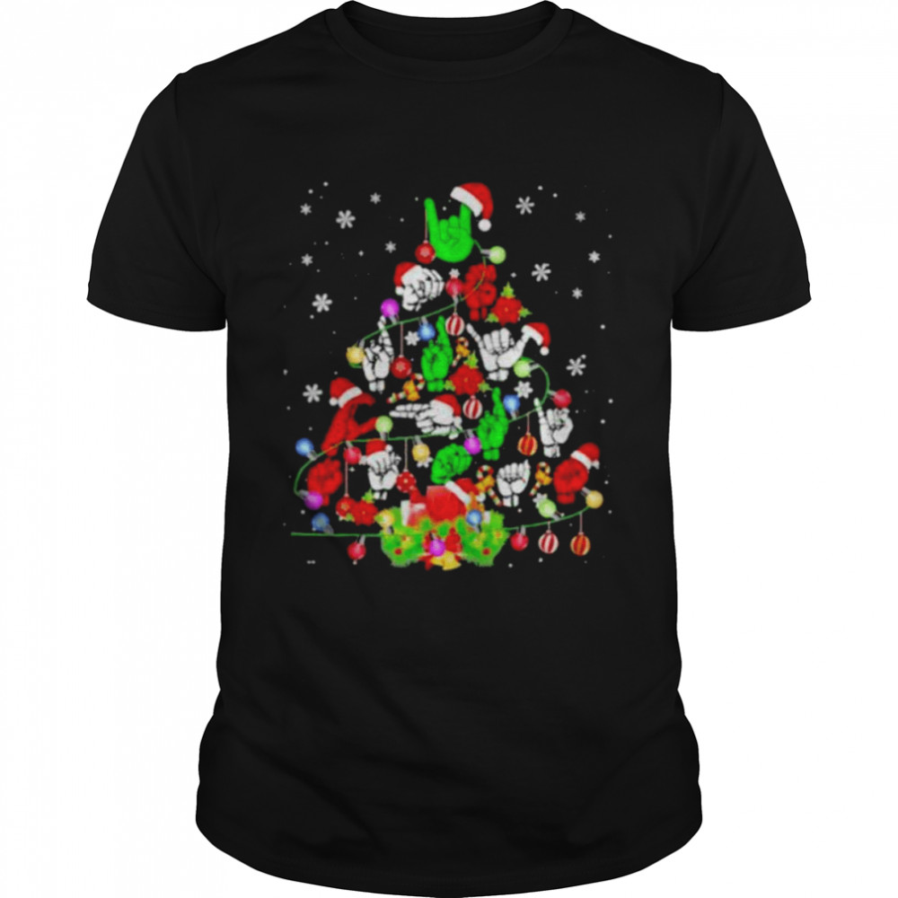 Santa Sign Language Tree Light 2021 Christmas shirt