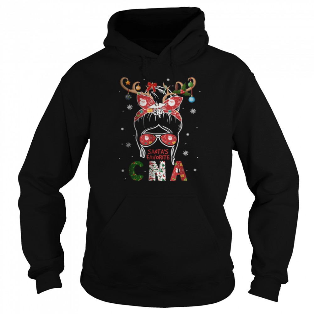 Messy Bun Hair Christmas Present Santa’s Favorite CNA T- Unisex Hoodie