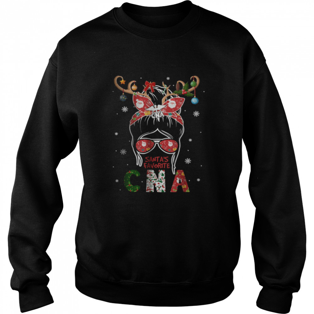 Messy Bun Hair Christmas Present Santa’s Favorite CNA T- Unisex Sweatshirt