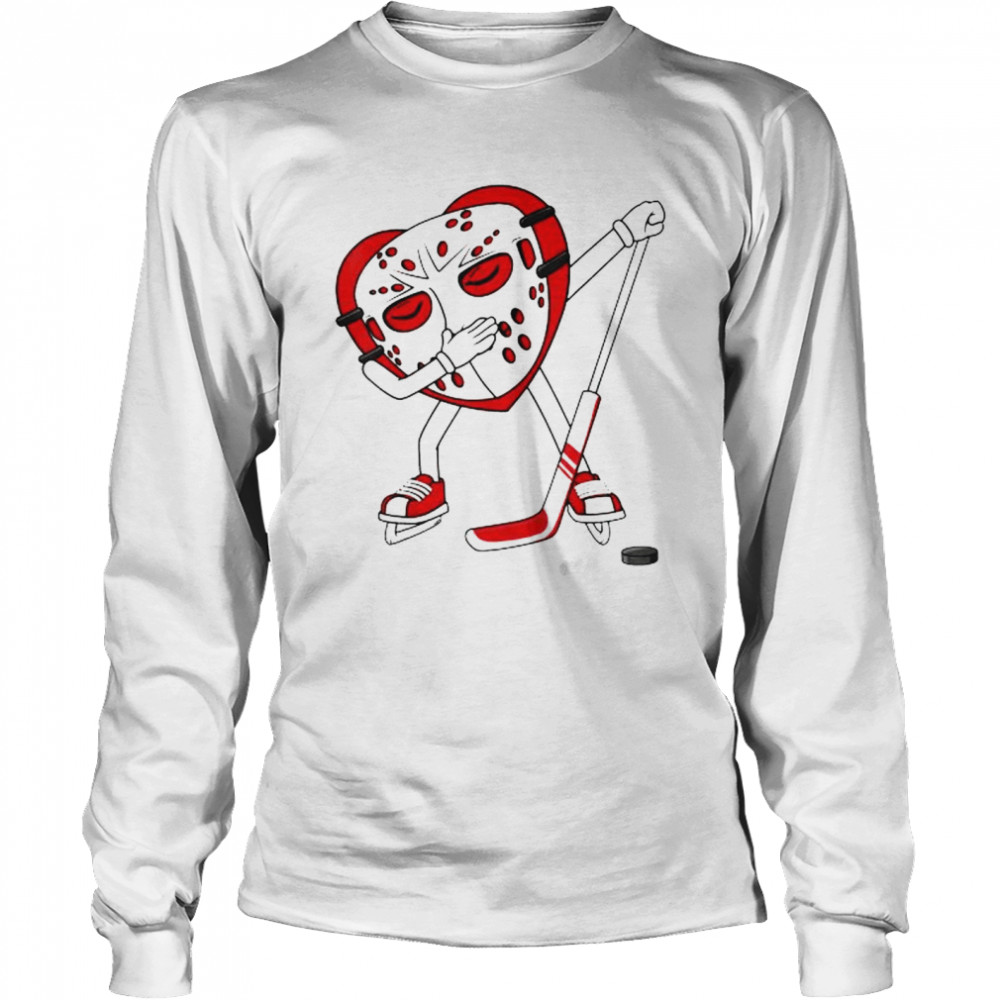 Valentines day dabbing heart hockey shirt Long Sleeved T-shirt