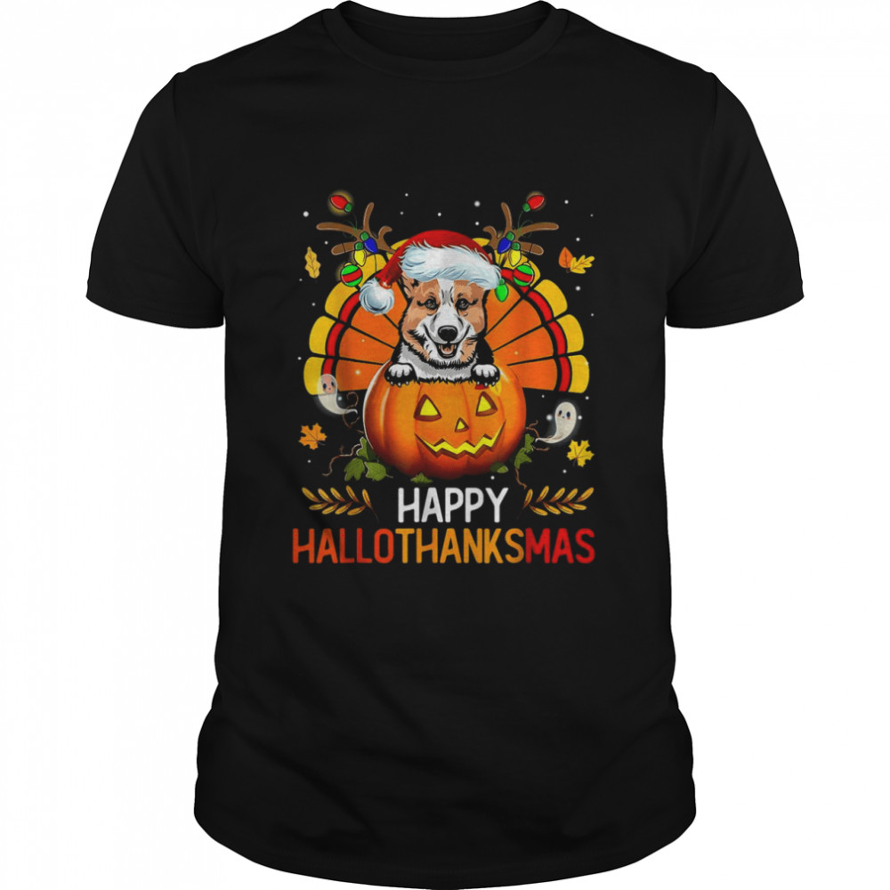 Welsh Corgi Happy Hallothanksmas Halloween Thanksgiving Shirt