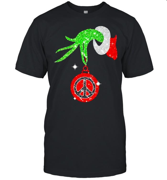 Grinch Hand Holding Hippie Peace Ornament Christmas  Classic Men's T-shirt