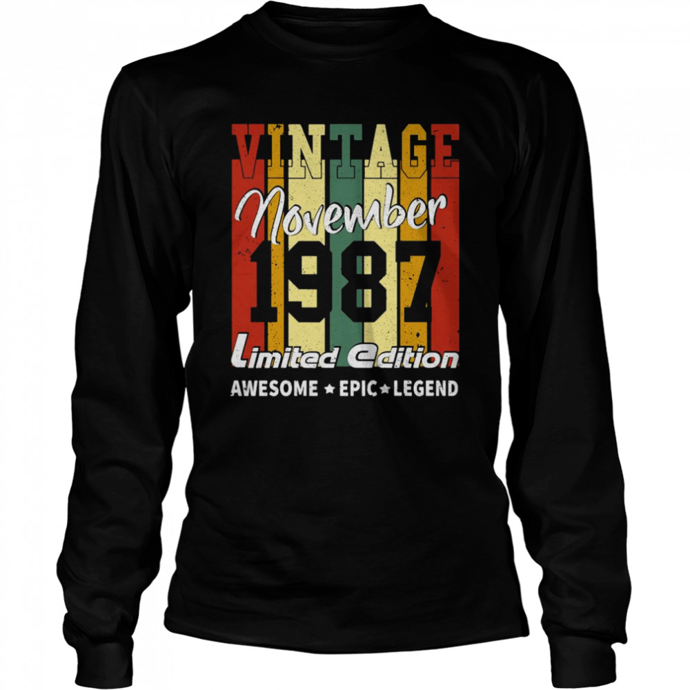 Vintage Limited Edition Birthday Decoration November 1987 Long Sleeved T-shirt