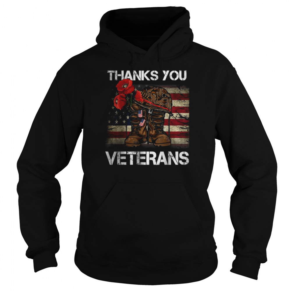 Thank You Veteran Combat Boots Poppy Flower Veteran Day 2021 T- Unisex Hoodie