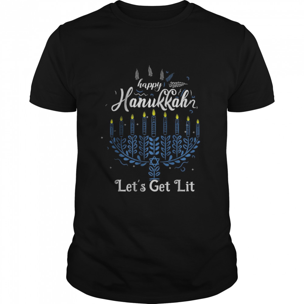 Happy Hanukkah Let’s Get Lit Pajamakah Menorah Nine Candles T- Classic Men's T-shirt