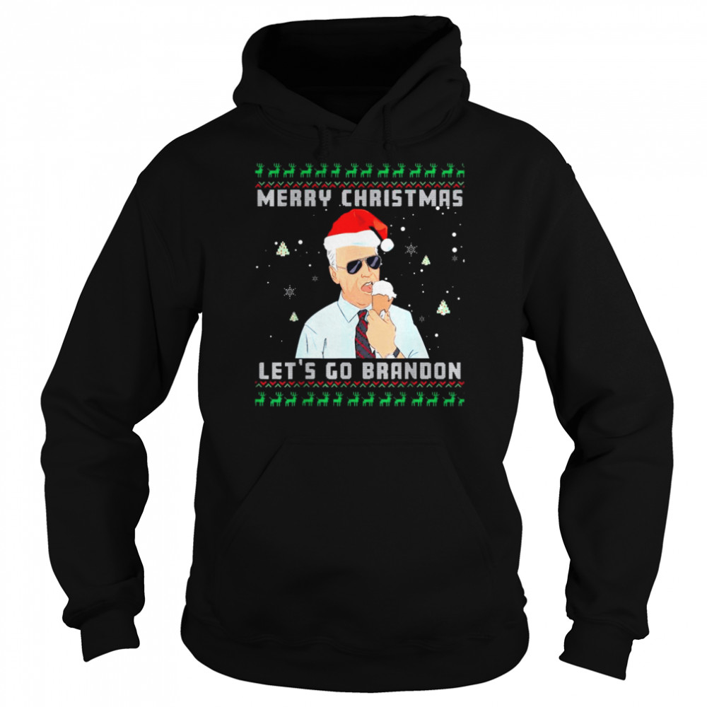 Santa Biden Eating Cream Merry Christmas Let’s Go Brandon Ugly Christmas shirt Unisex Hoodie