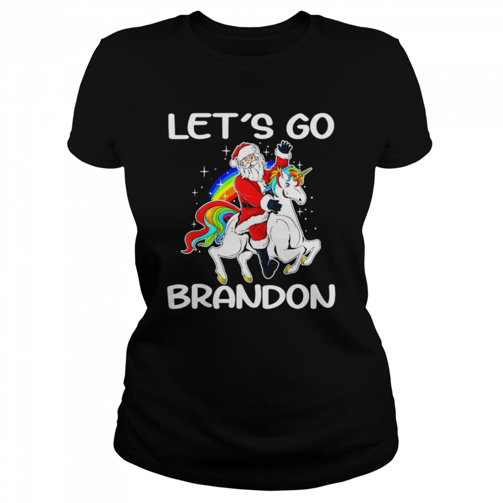 Santa Claus riding Unicorn let’s go brandon anti Biden Christmas shirt Classic Women's T-shirt