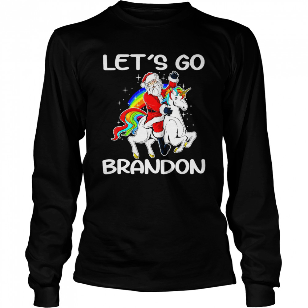 Santa Claus riding Unicorn let’s go brandon anti Biden Christmas shirt Long Sleeved T-shirt