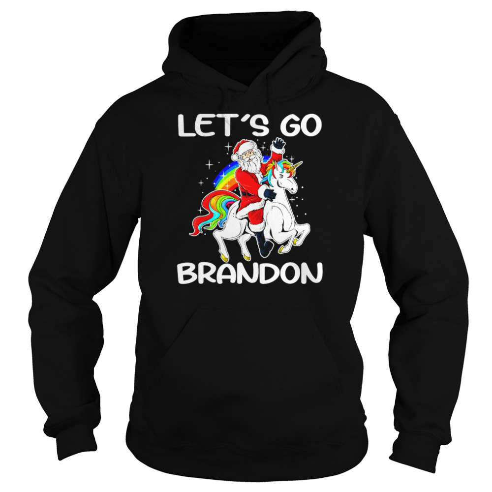 Santa Claus riding Unicorn let’s go brandon anti Biden Christmas shirt Unisex Hoodie