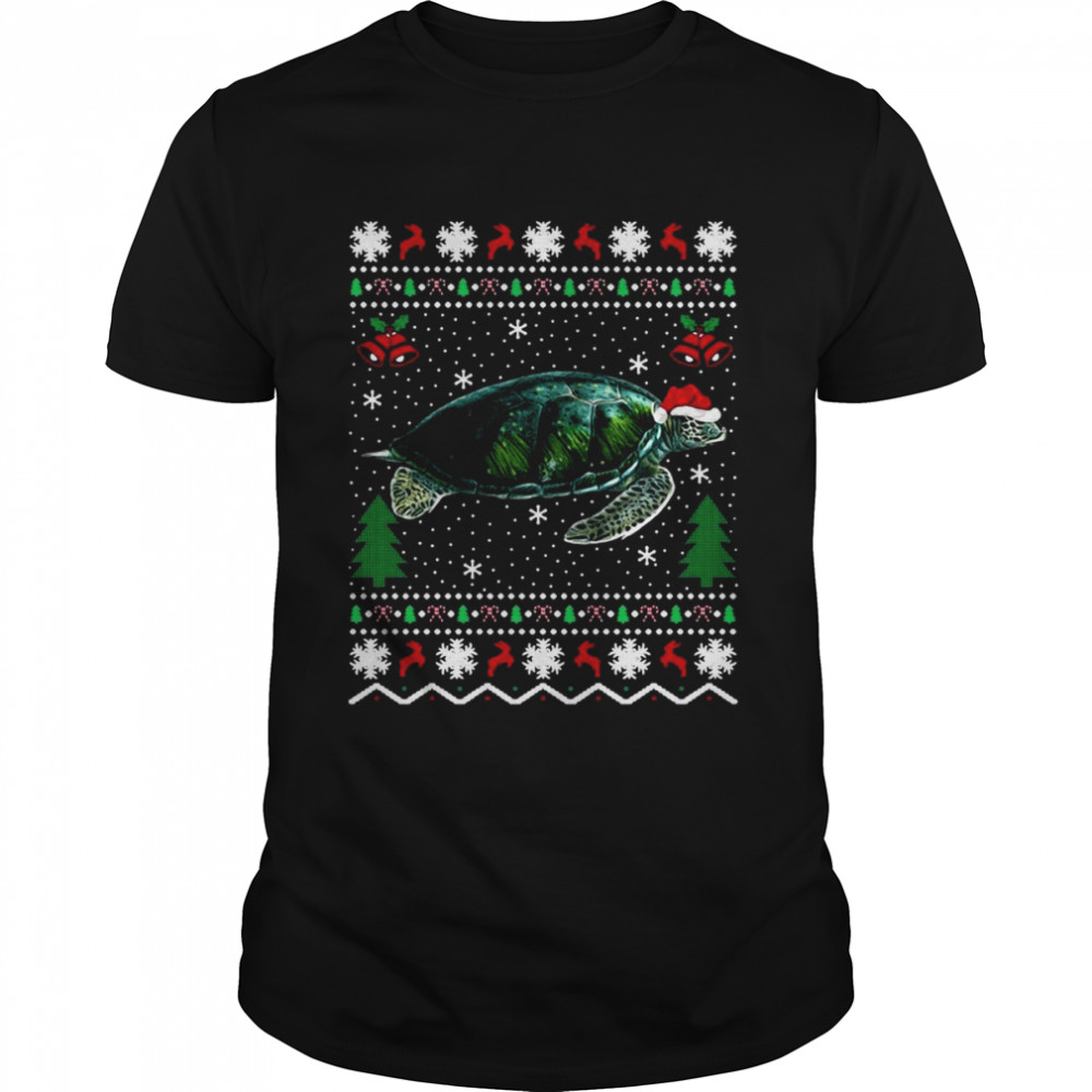 Santa Hat Sea Turtles Lover Xmas Gift Ugly Turtle Christmas Sweat T-shirt Classic Men's T-shirt