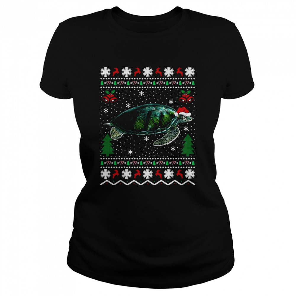 Santa Hat Sea Turtles Lover Xmas Gift Ugly Turtle Christmas Sweat T-shirt Classic Women's T-shirt