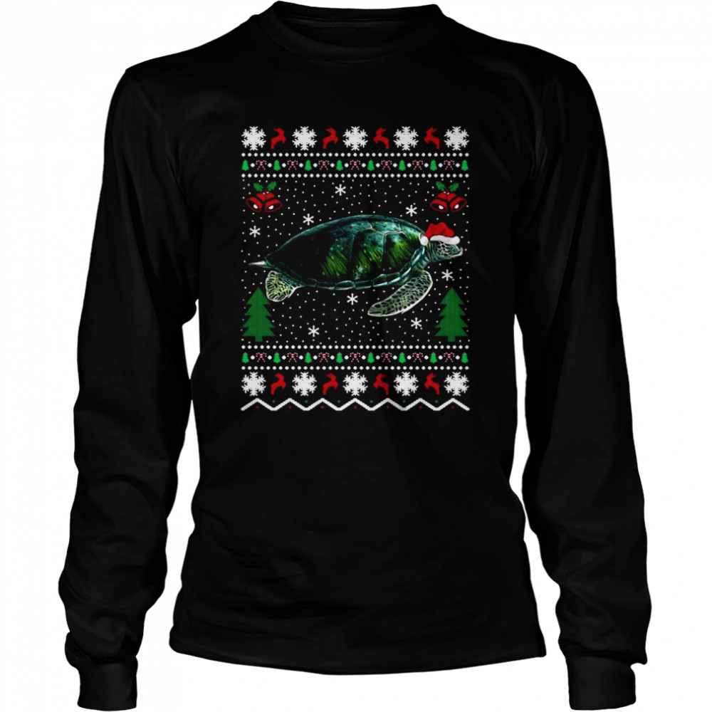 Santa Hat Sea Turtles Lover Xmas Gift Ugly Turtle Christmas Sweat T-shirt Long Sleeved T-shirt