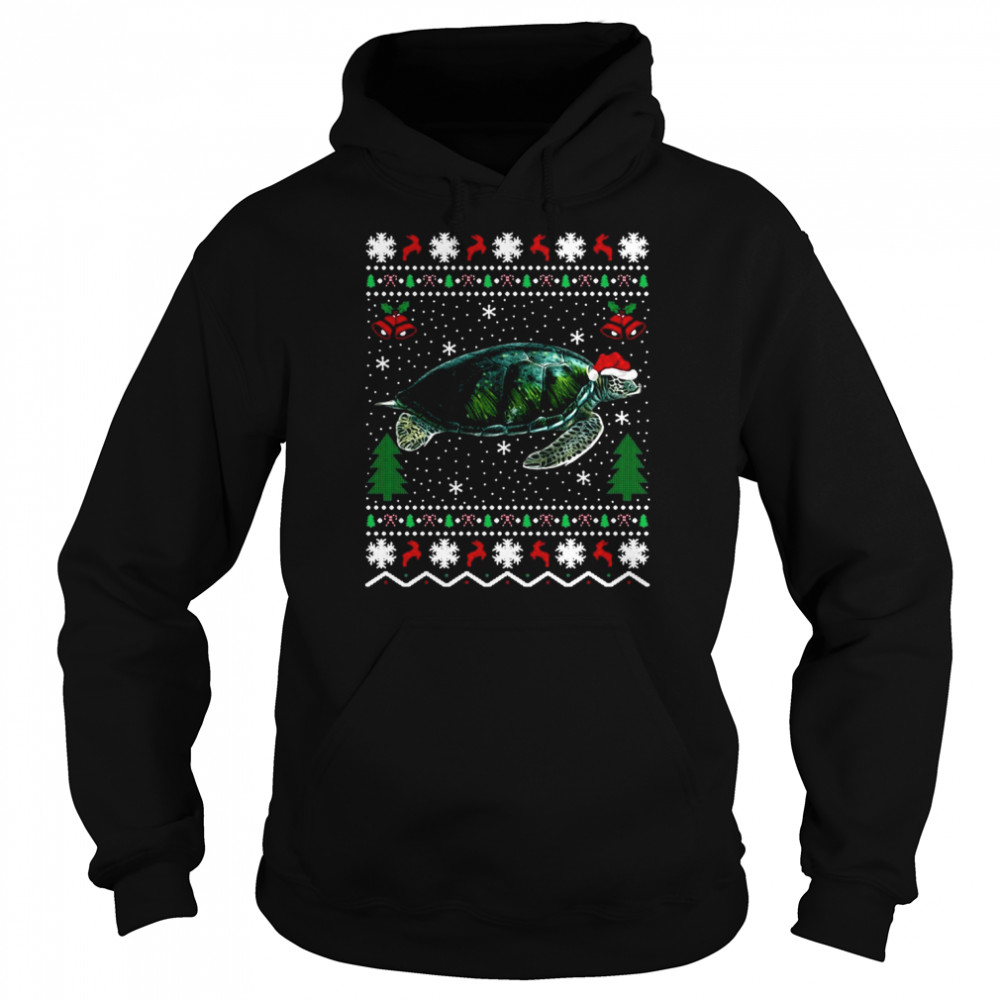 Santa Hat Sea Turtles Lover Xmas Gift Ugly Turtle Christmas Sweat T-shirt Unisex Hoodie