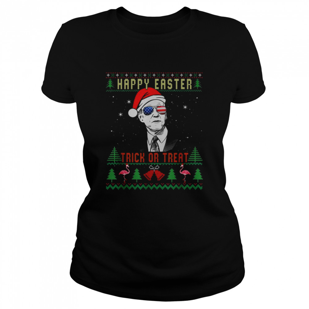 Santa Joe Biden Sunglasses US Flag Happy Easter Trick Or Treat Ugly Christmas shirt Classic Women's T-shirt