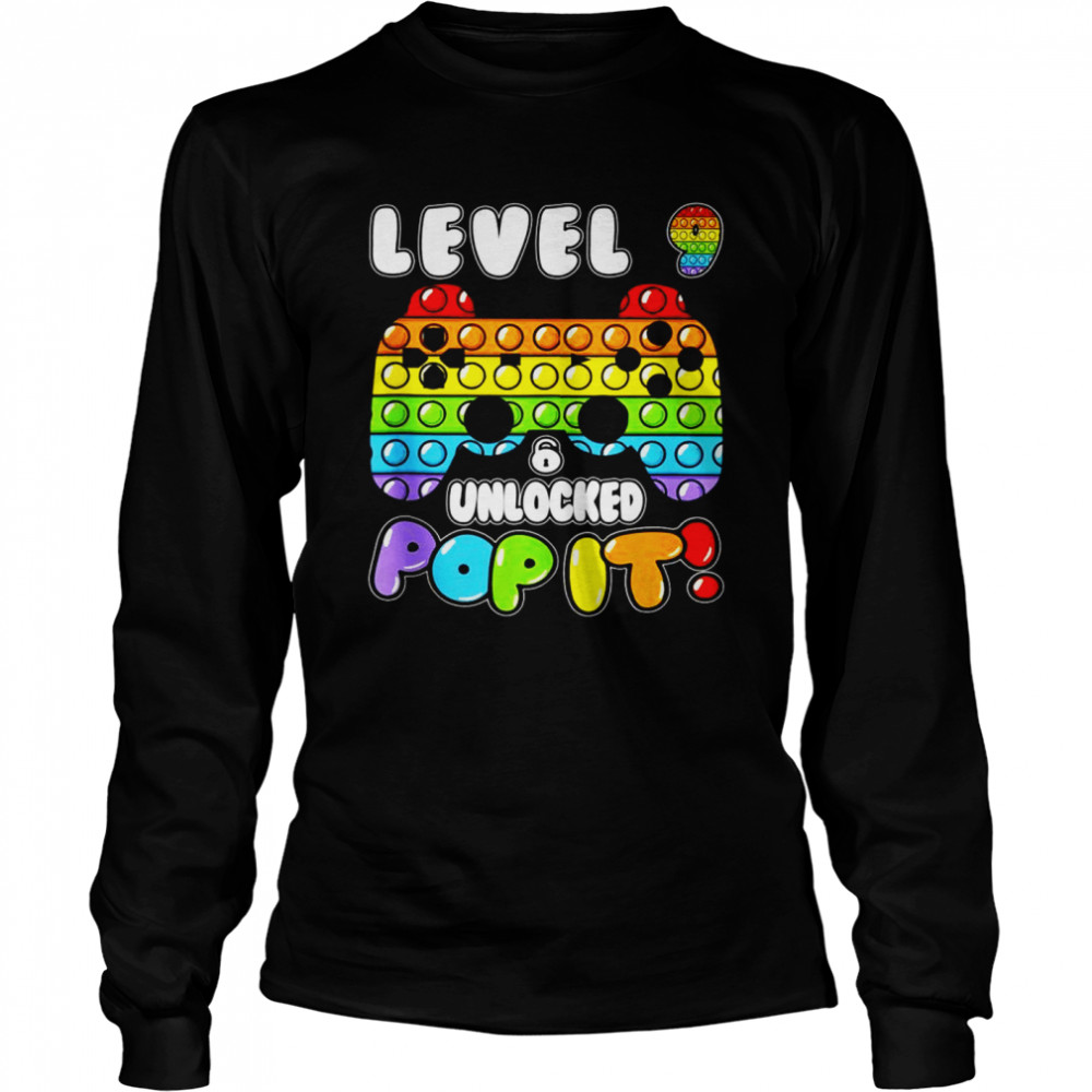 Level 9 Unlock Boy Girl Pop It 9 Years Old Birthday Gamer Long Sleeved T-shirt