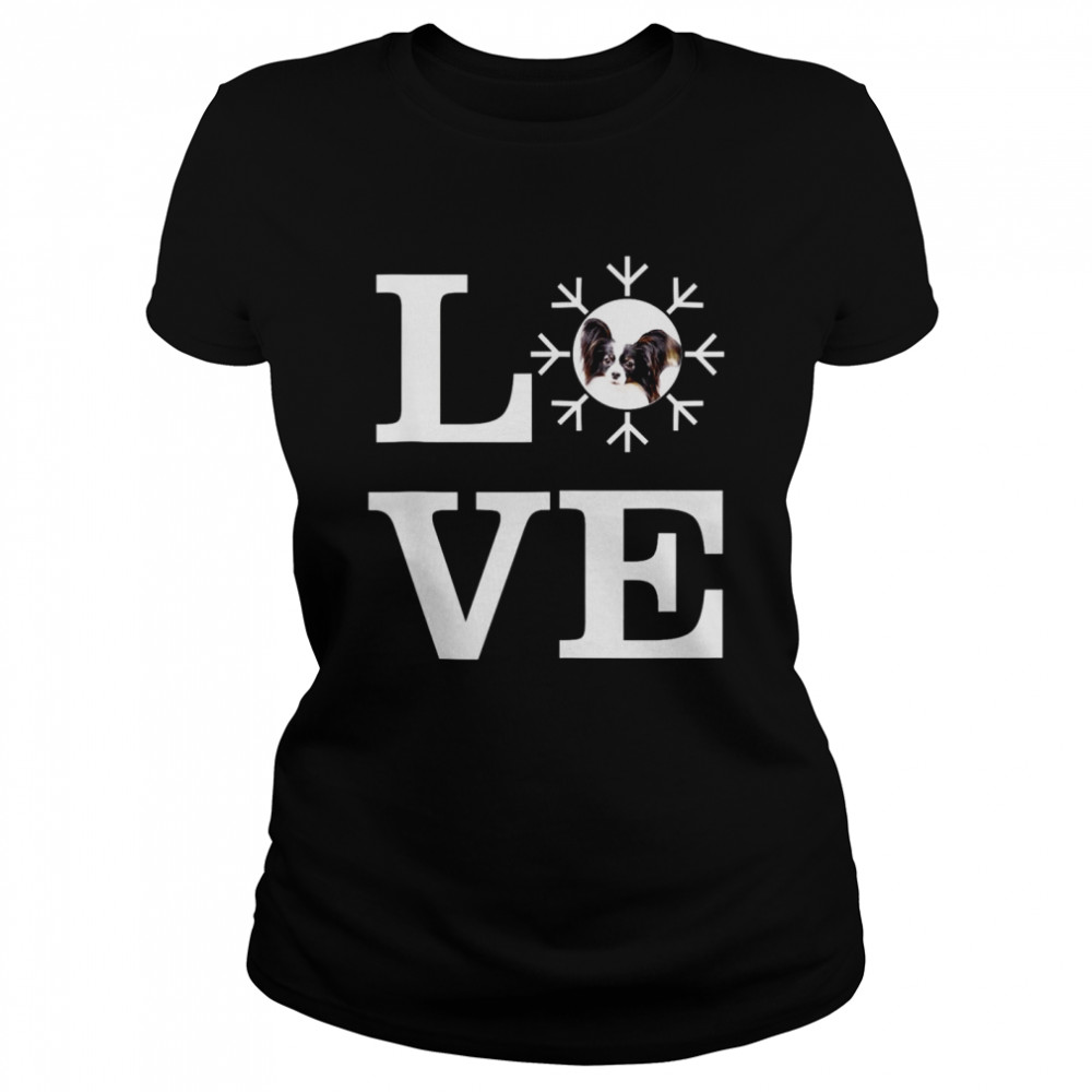 Love Snowflake Dog Papillon Classic Women's T-shirt