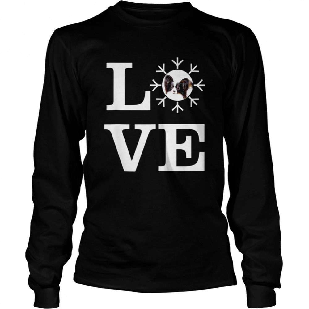 Love Snowflake Dog Papillon Long Sleeved T-shirt