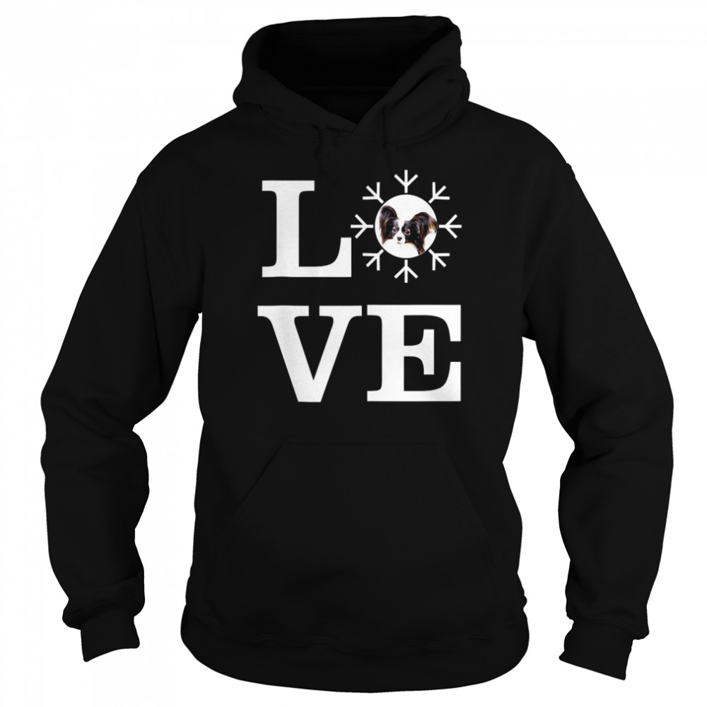 Love Snowflake Dog Papillon Unisex Hoodie