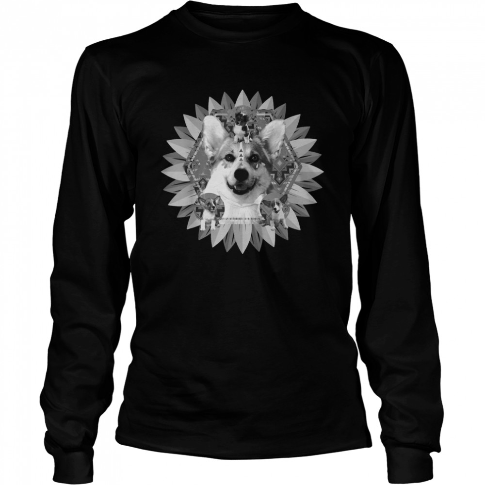 Retro Sunflower Indie Aesthetic Dog Vaporwave Long Sleeved T-shirt