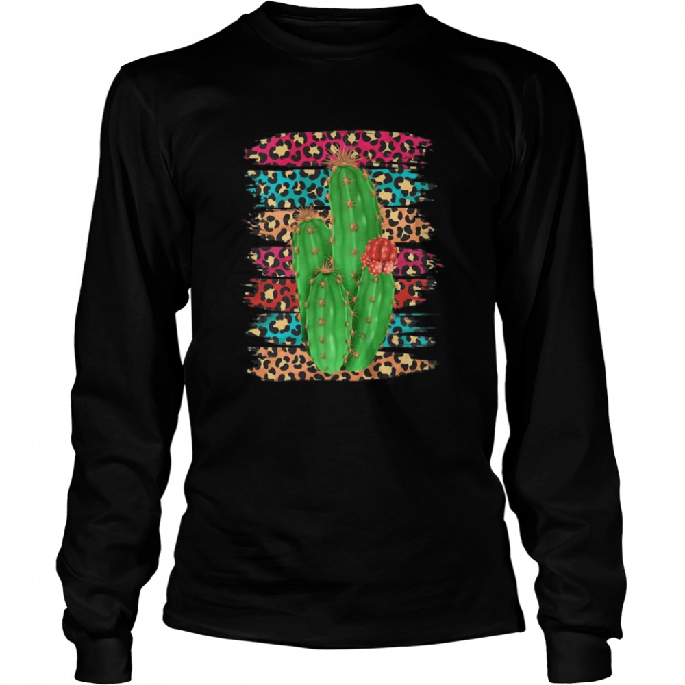 Rodeo Cowgirl Leopard Cheetah Cactus Western Long Sleeved T-shirt